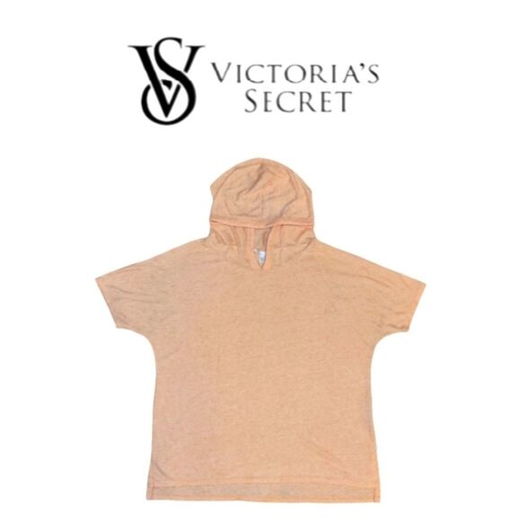 Victoria's Secret Flax Blend Peach/Pink Short Sleeve Hooded T-shirt M - Picture 1 of 10
